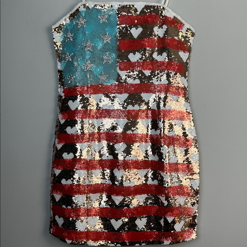 Judith March American Flag Sequins Mini Dress Patriotic Beaded Stars Medium - Picture 2 of 16